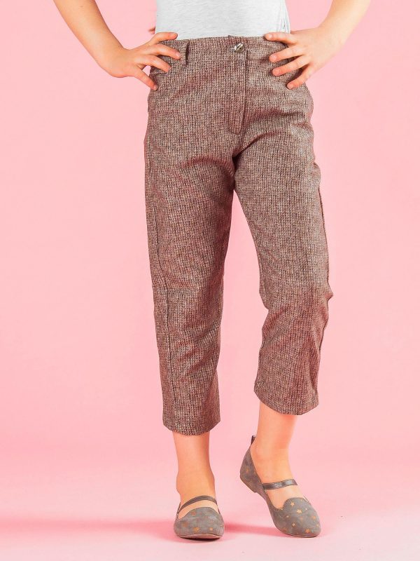 Wholesale Khaki Girls Pants with Knitted Print