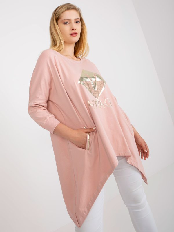 Wholesale Dirty pink plus size long blouse with pockets