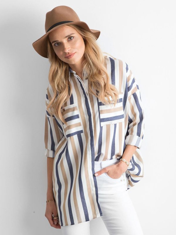 Wholesale Beige and white striped oversize shirt