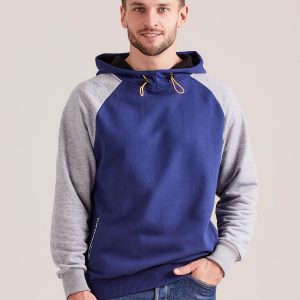 Wholesale Dark Blue Sweatshirt Men's Hooded Sweatshirt