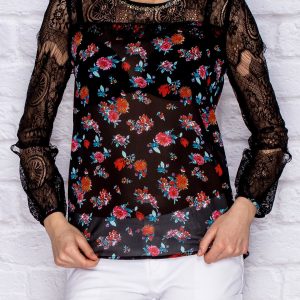 Wholesale Blouse mist with flowers black