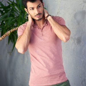 Wholesale Pink and brown men's t-shirt with buttons