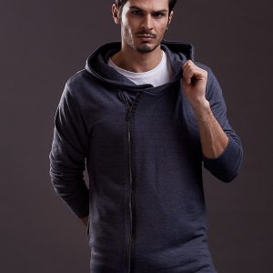 Wholesale Graphite sweatshirt for men with asymmetrical zipper