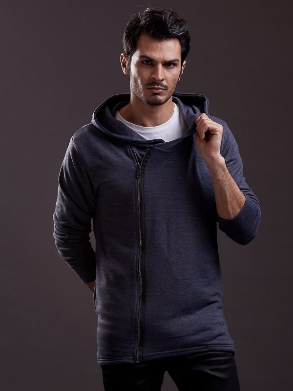 Wholesale Graphite sweatshirt for men with asymmetrical zipper