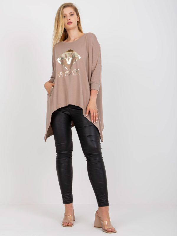 Wholesale Dark beige plus size blouse with pockets