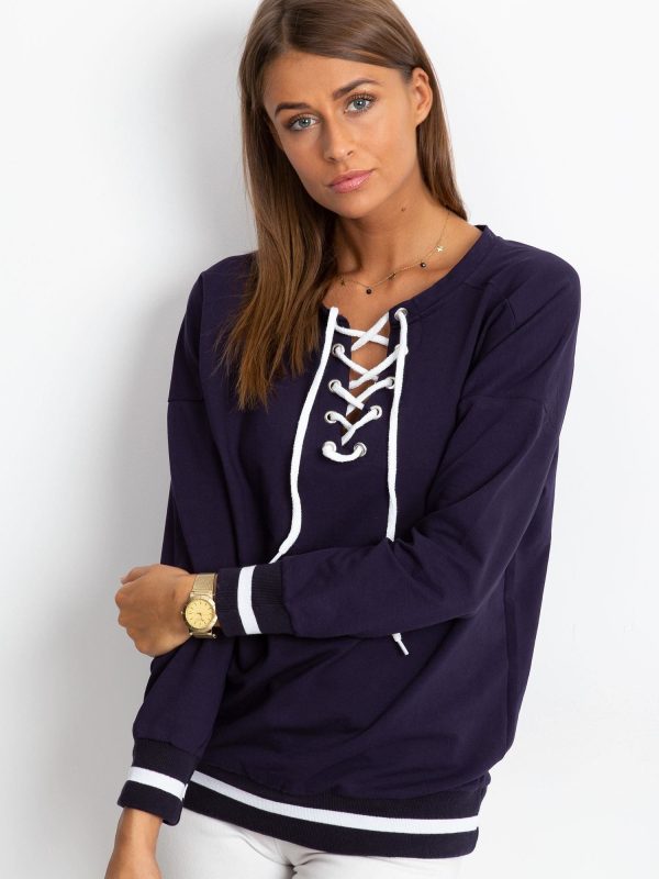 Wholesale Navy blue lace up sweatshirt