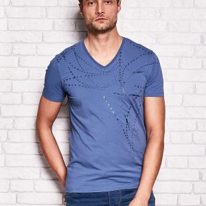 Wholesale GUESS Men's Dark Blue T-Shirt with Abstract Print