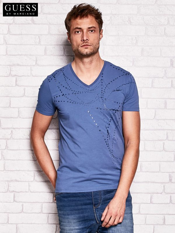 Wholesale GUESS Men's Dark Blue T-Shirt with Abstract Print