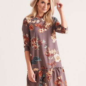 Wholesale Grey floral floral dress with flounce