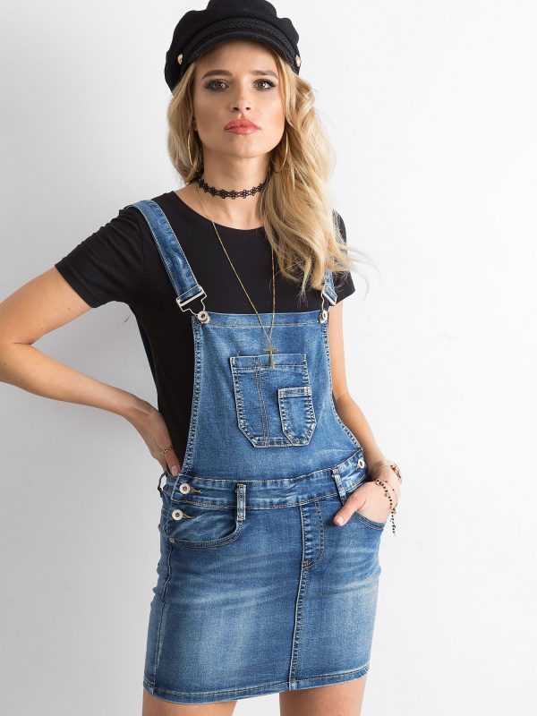 Wholesale Blue denim skirt with suspenders