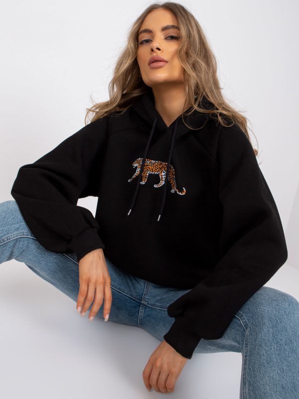 Wholesale Peggy Black Sweatshirt with Hoodie and Long Sleeve