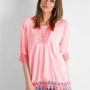 Wholesale Fluo peach blouse with lace