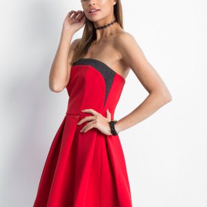 Wholesale Red dress with contrasting hem