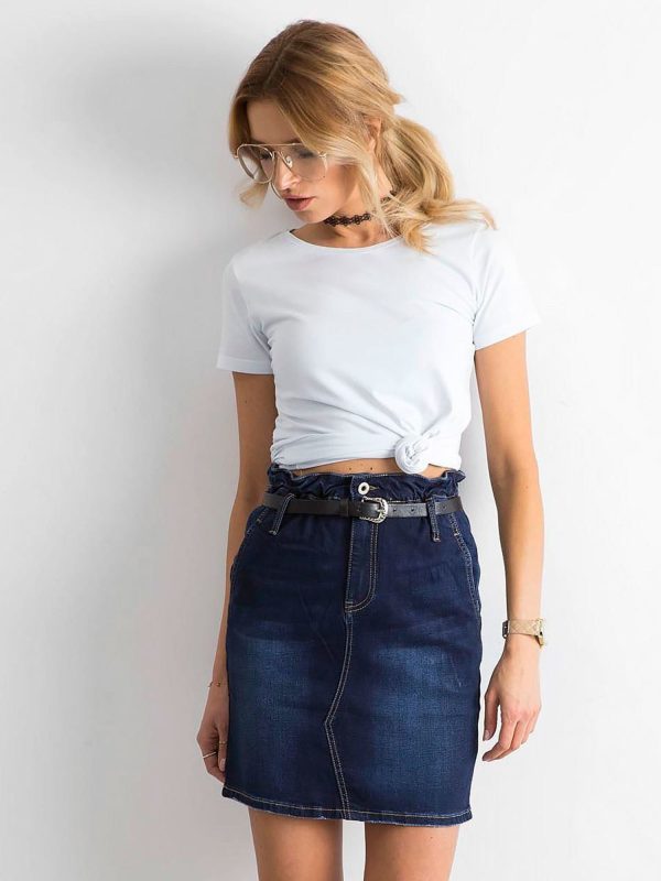 Wholesale Blue denim mini skirt with belt