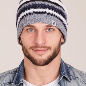 Wholesale Men's Gray Winter Striped Hat