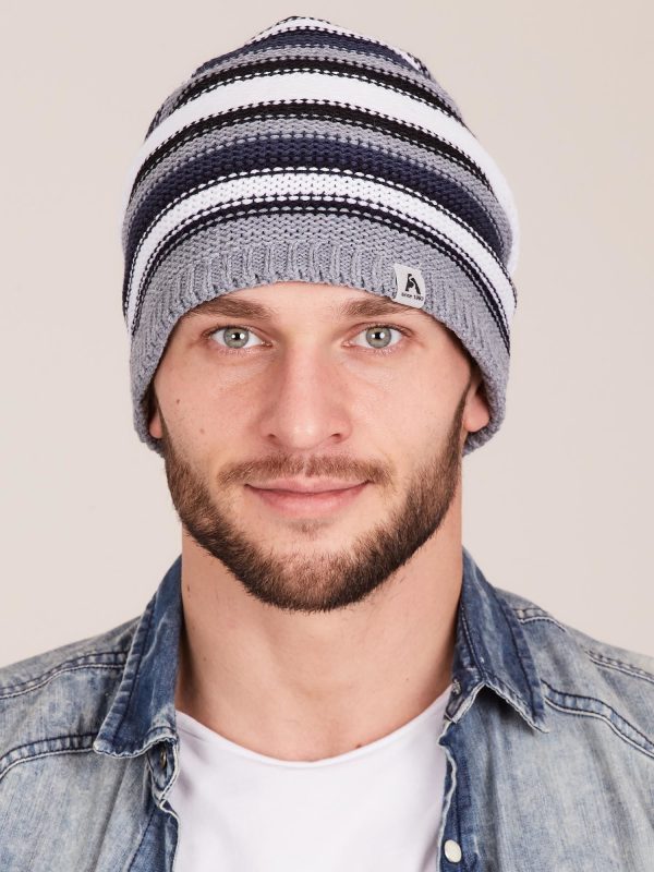 Wholesale Men's Gray Winter Striped Hat