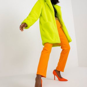 Wholesale Fluo yellow faux fur coat with pockets