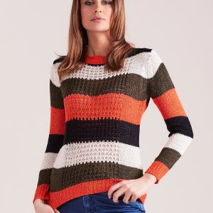 Wholesale Khaki-orange striped sweater