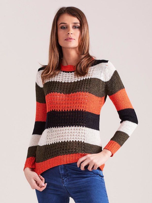 Wholesale Khaki-orange striped sweater