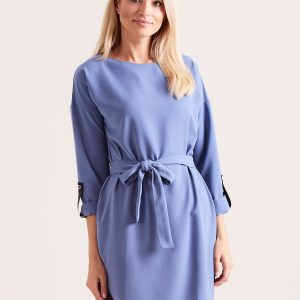 Wholesale Blue women's dress with belt