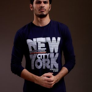 Wholesale Men's blouse with inscription NEW YORK CITY navy blue