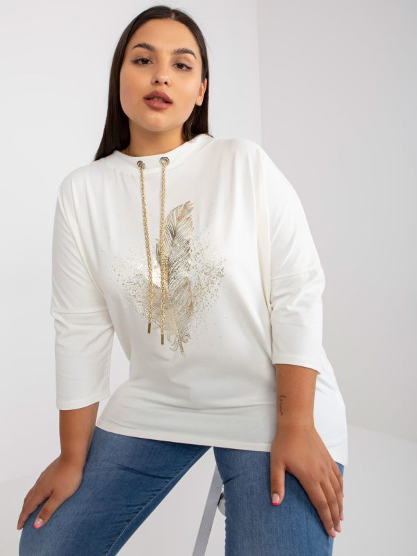 Wholesale White Plus Size Cotton Blouse with Print and Applique