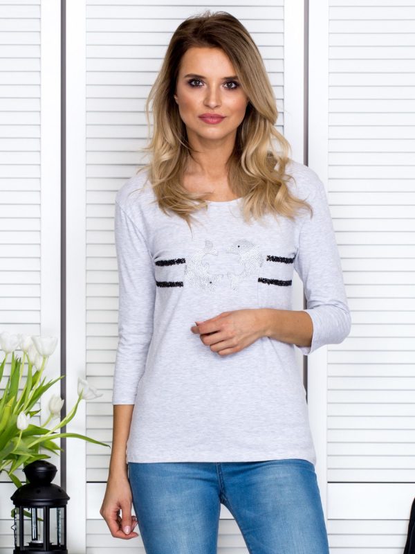 Wholesale Light grey blouse with dolphins