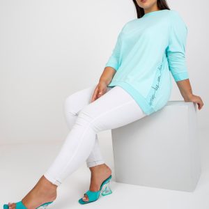 Wholesale Mint cotton plus size blouse with inscriptions