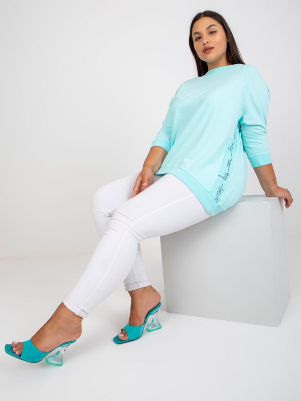 Wholesale Mint cotton plus size blouse with inscriptions