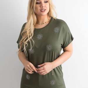 Wholesale Women's Plus Size T-Shirt with Khaki Applique