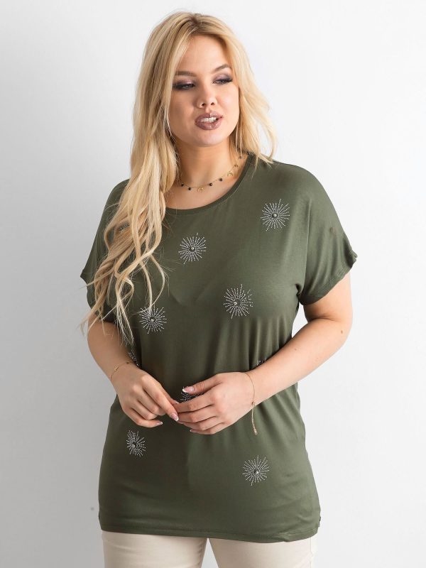 Wholesale Women's Plus Size T-Shirt with Khaki Applique