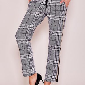 Wholesale Grey checked trousers with stripes and pockets