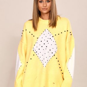 Wholesale Yellow oversized sweater with applique