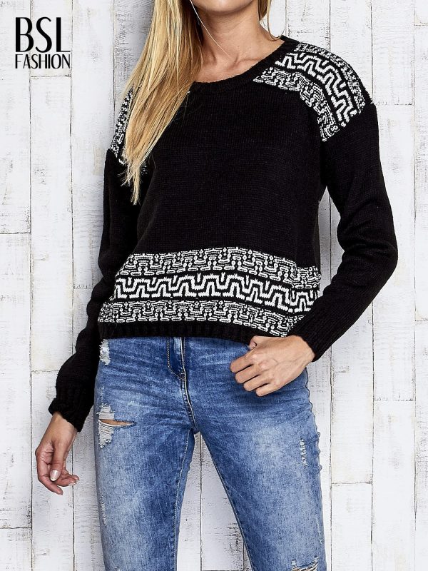 Wholesale Black sweater with geometric weaves