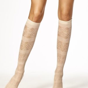 Wholesale Women's knee-socks in geometric patterns beige