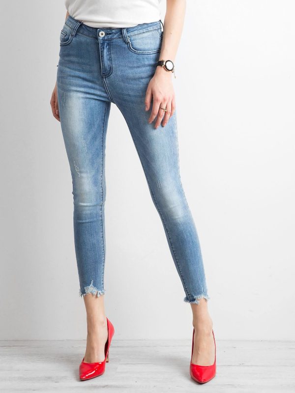 Wholesale Blue skinny jeans with frayed legs