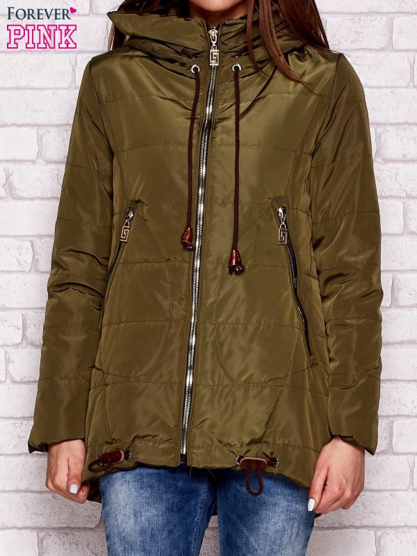 Wholesale Quilted transition jacket with hood and khaki