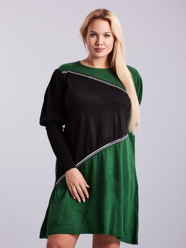 Wholesale Green and black plus size knitted dress