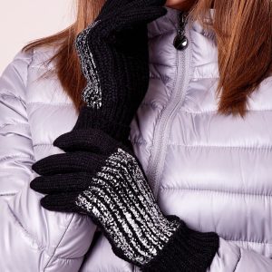 Wholesale Black gloves with wool and glossy appliqué