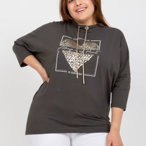 Wholesale Khaki Plus Size Cotton Blouse with Applique