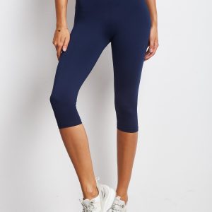 Wholesale Short lightly insulated running leggings navy blue