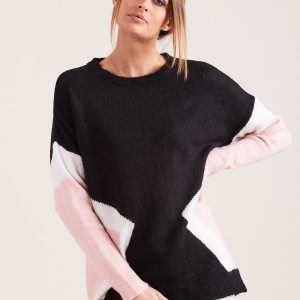 Wholesale Black sweater with geometric motif