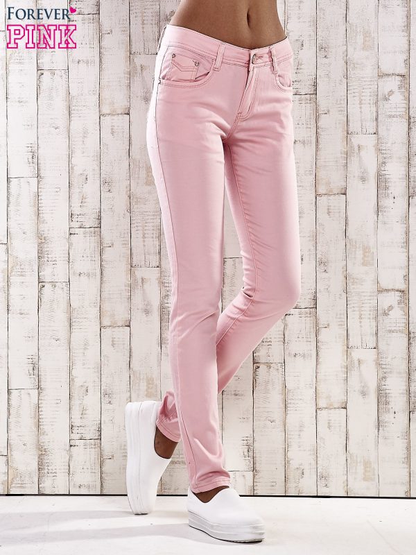 Wholesale Light pink skinny jeans pants with rhinestones