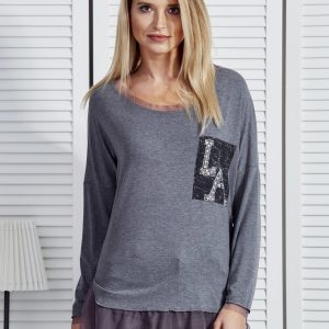 Wholesale Dark grey blouse with tulle trim