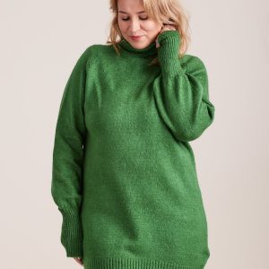 Wholesale Green Plus Size Turtleneck Long Sweater