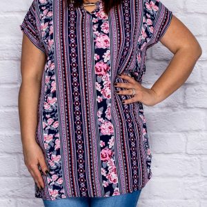 Wholesale Navy blue shirt blouse with ethnic motifs