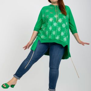 Wholesale Green asymmetrical plus size blouse with applique