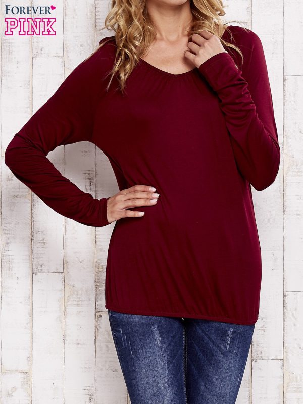 Wholesale Red blouse with rib at the bottom