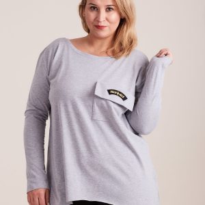 Wholesale Light gray asymmetrical blouse with pocket PLUS SIZE