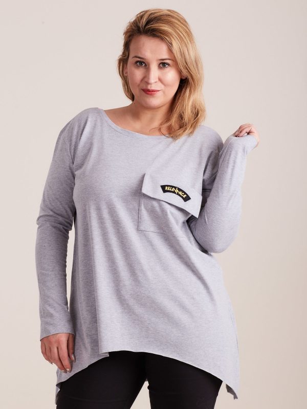 Wholesale Light gray asymmetrical blouse with pocket PLUS SIZE